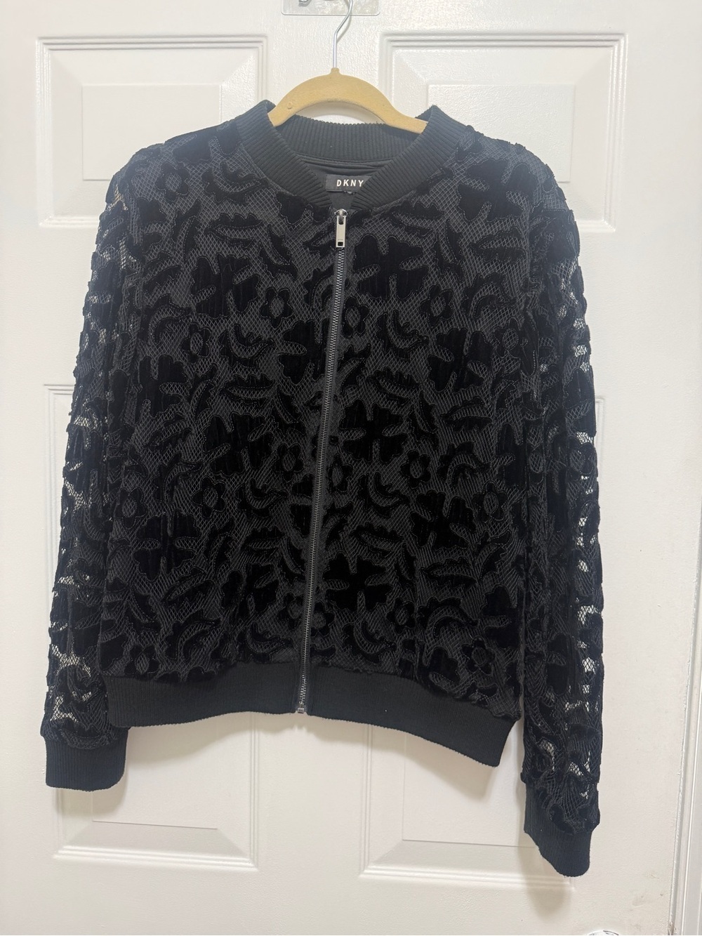 DKNY Black Lace Bomber Jacket chic and attractive very good condition